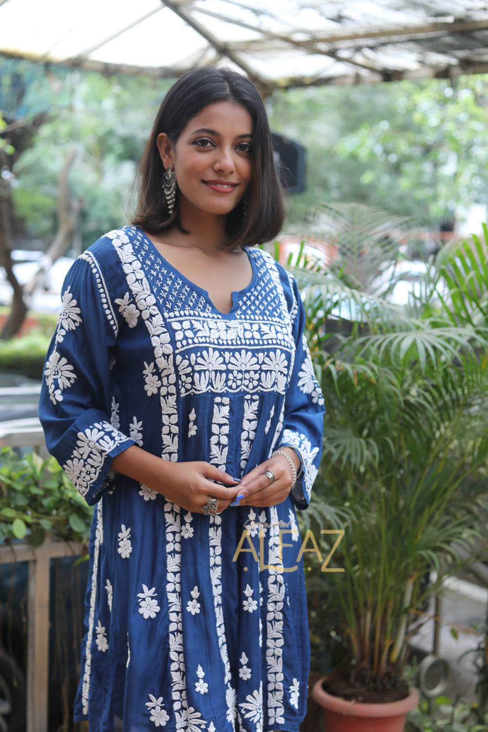 Sanaa Muslin 3D Chikankari Short Kurti