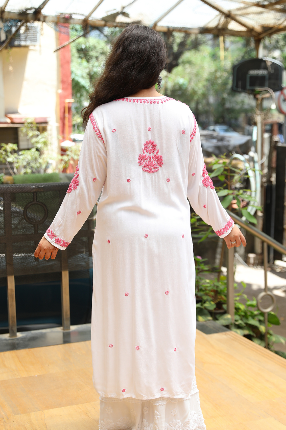 Kausar Rayon 3D Chikankari Designer White Multi