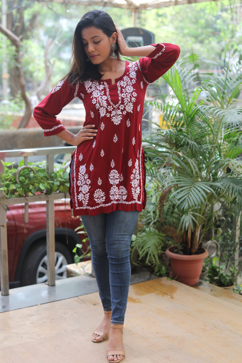 Yasmina Premium Modal Chikankari Tunic Top | Lucknowi Chikankari Tops