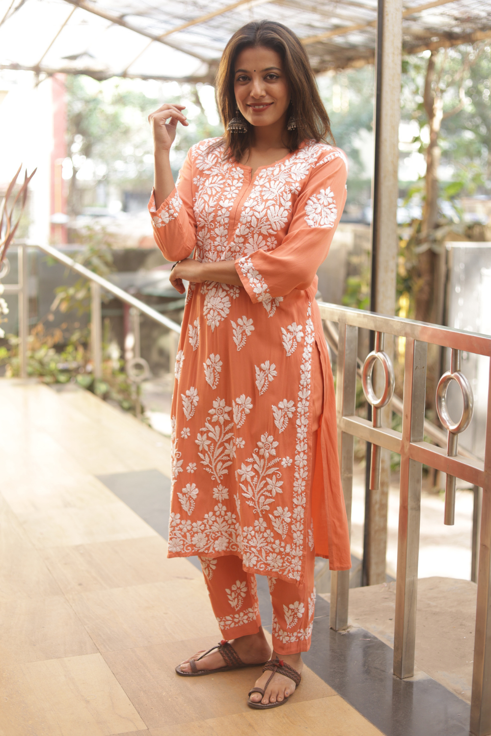 Noura Rayon Chikankari  Kurta Pant set |