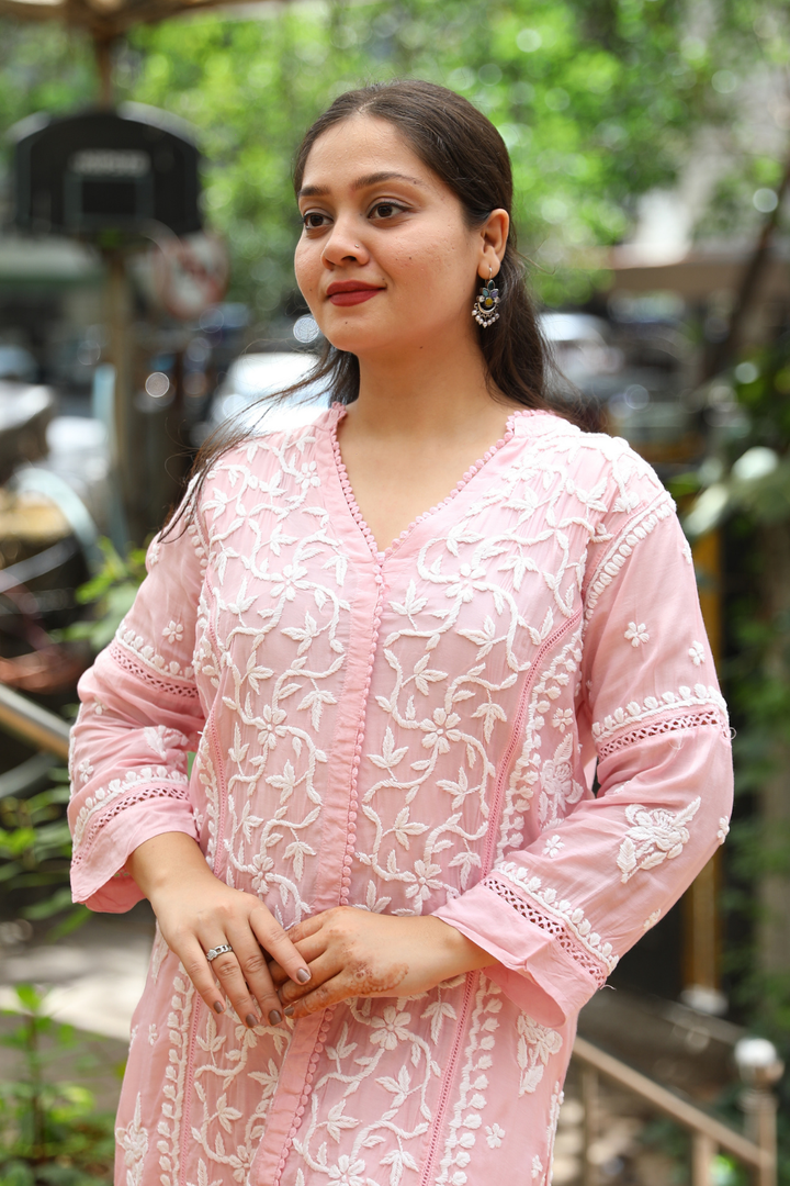 Mehak Premium Muslin 3D Chikankari Ombre Kurti Palazzo Set