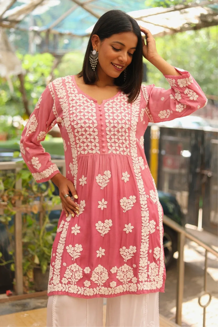 Sana Muslin 3D Chikankari Short Kurti