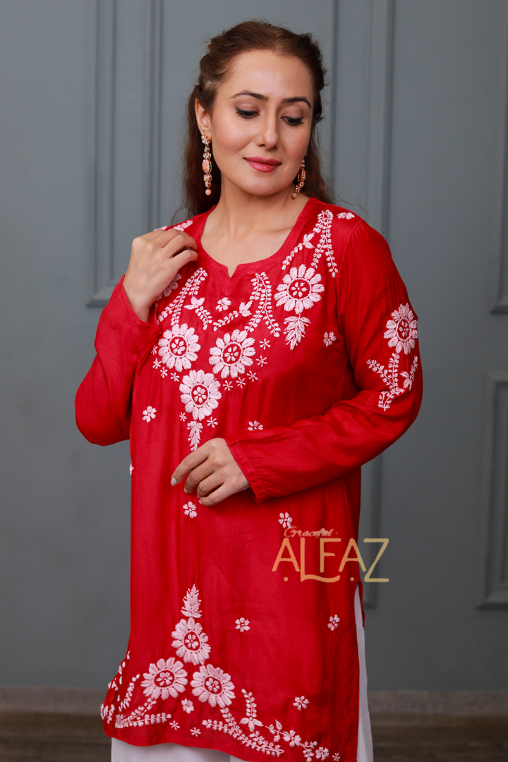 Nisreen Muslin 3D Chikankari Short Kurti