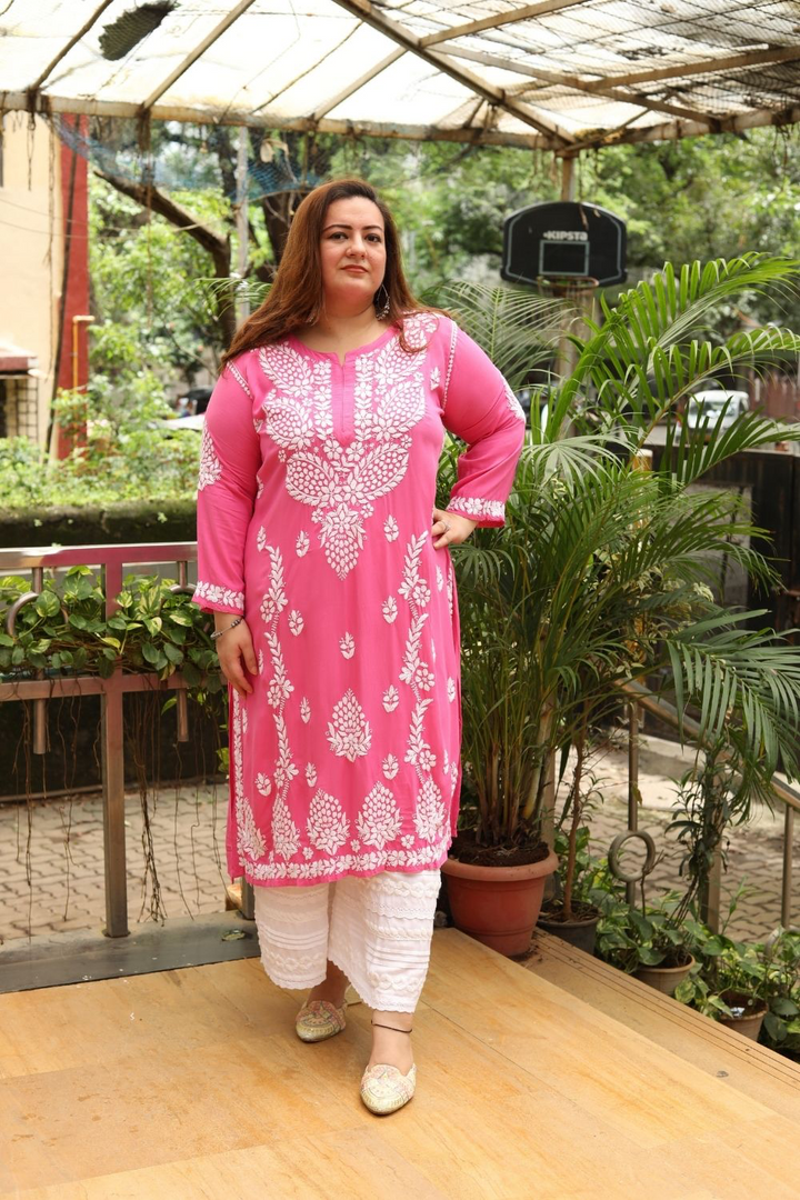 Aanya Rayon Chikankari Long Kurta Plus Size