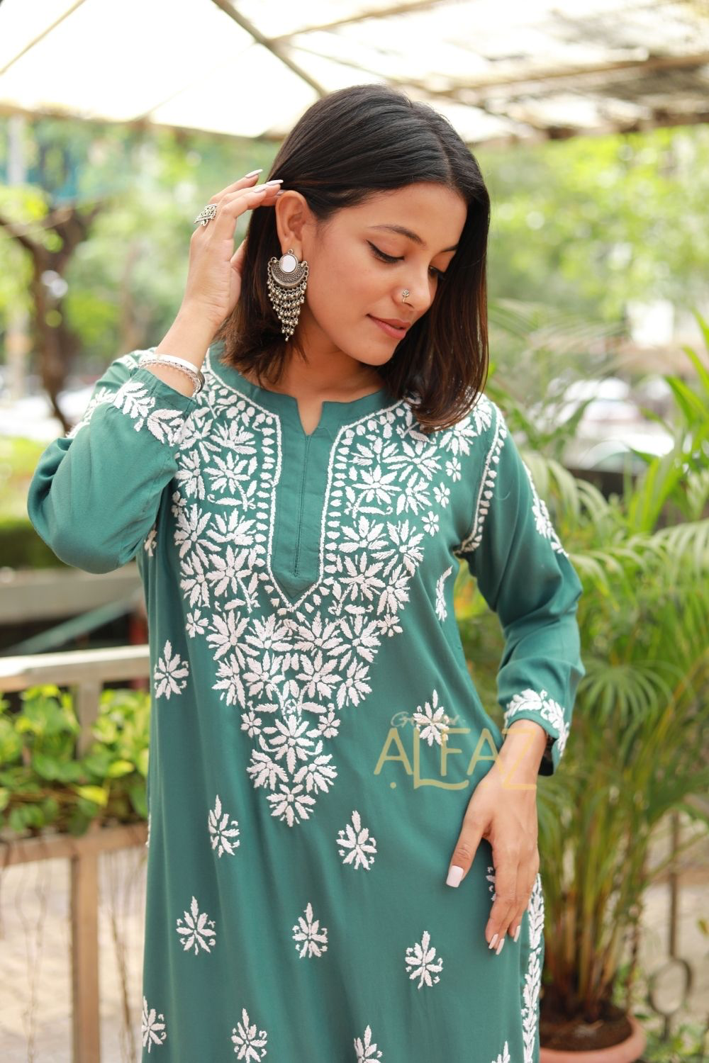 Jiya Rayon Chikankari Long Kurti