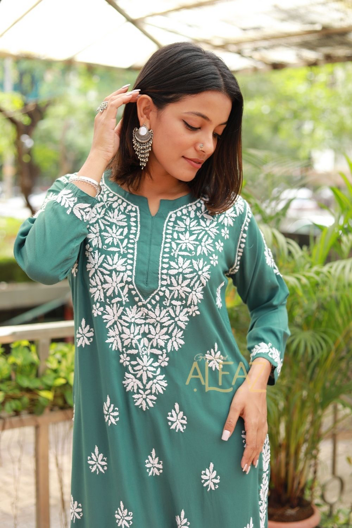 Jiya Rayon Chikankari Long Kurti