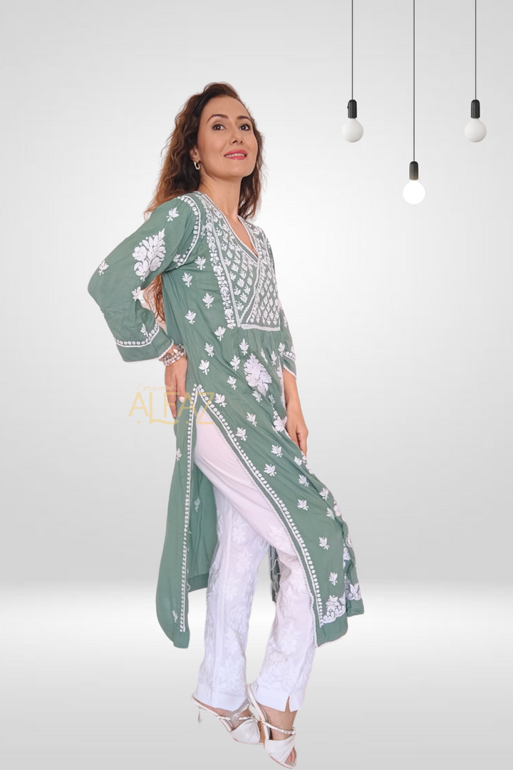 Jamila Modal Chikankari Yoke Long Kurti – Stylish and Elegant