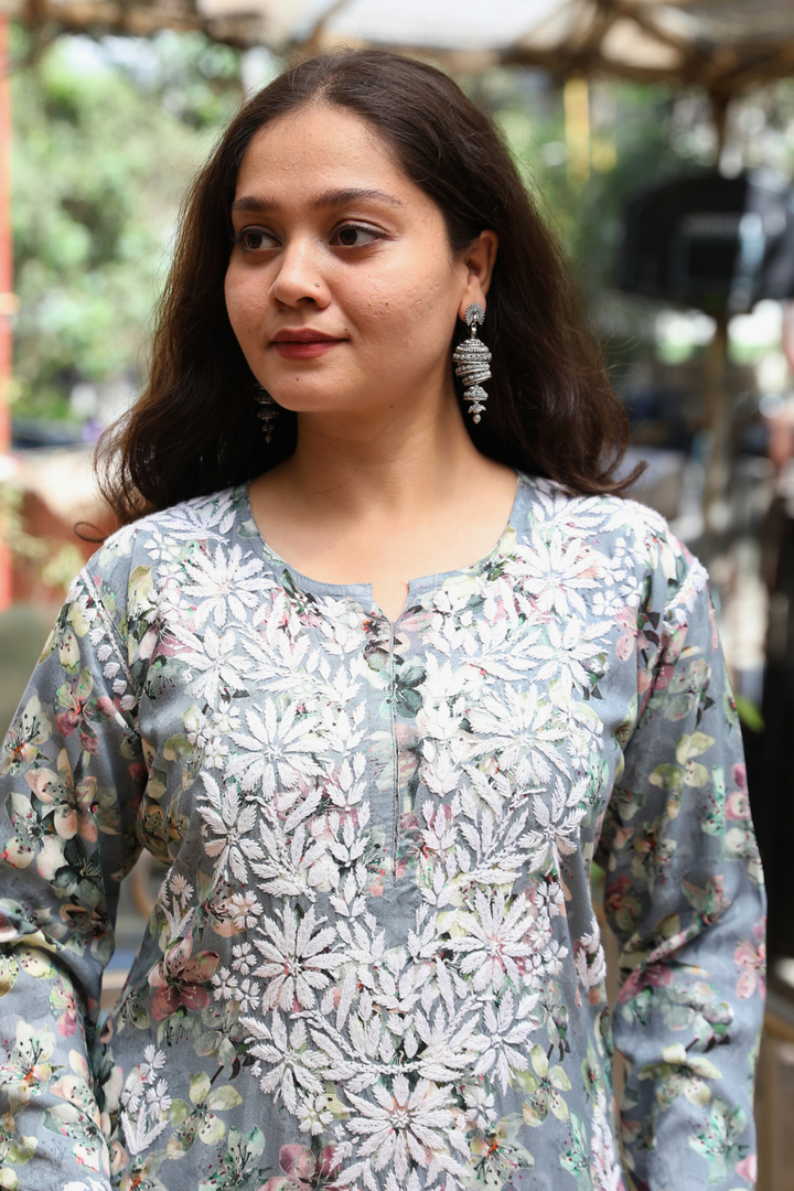 Samah  Rayon Printed Chikankari  Long Kurti