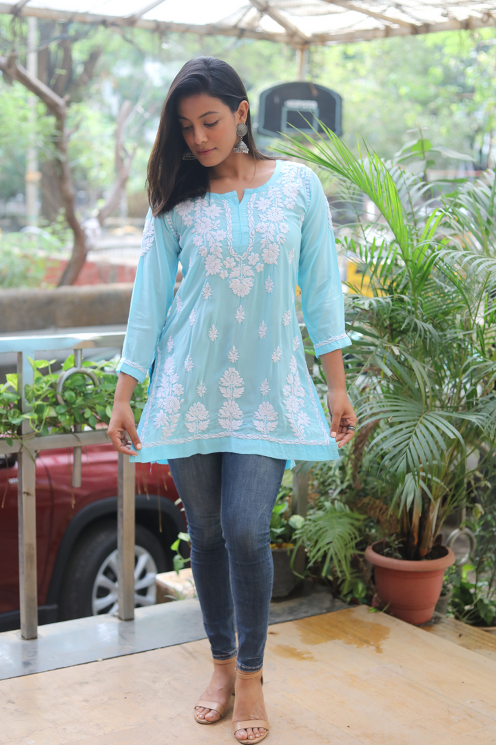 Yasmina Premium Modal Chikankari Tunic Top | Lucknowi Chikankari Tops