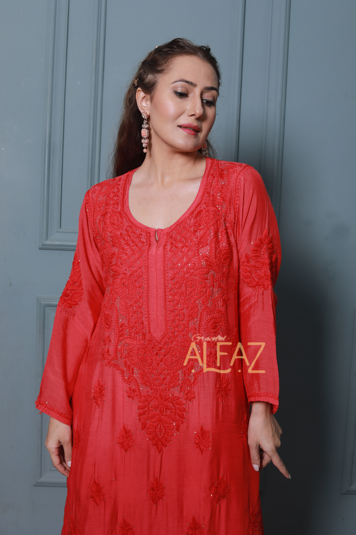 Dina Premium Muslin 3D Chikankari & Mukaish Plus Size Kurti