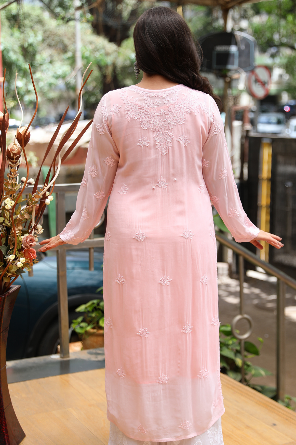 Yusra Viscose Designer Jaal  Add On Cutdana And Pearl Work Chikankari Kurti