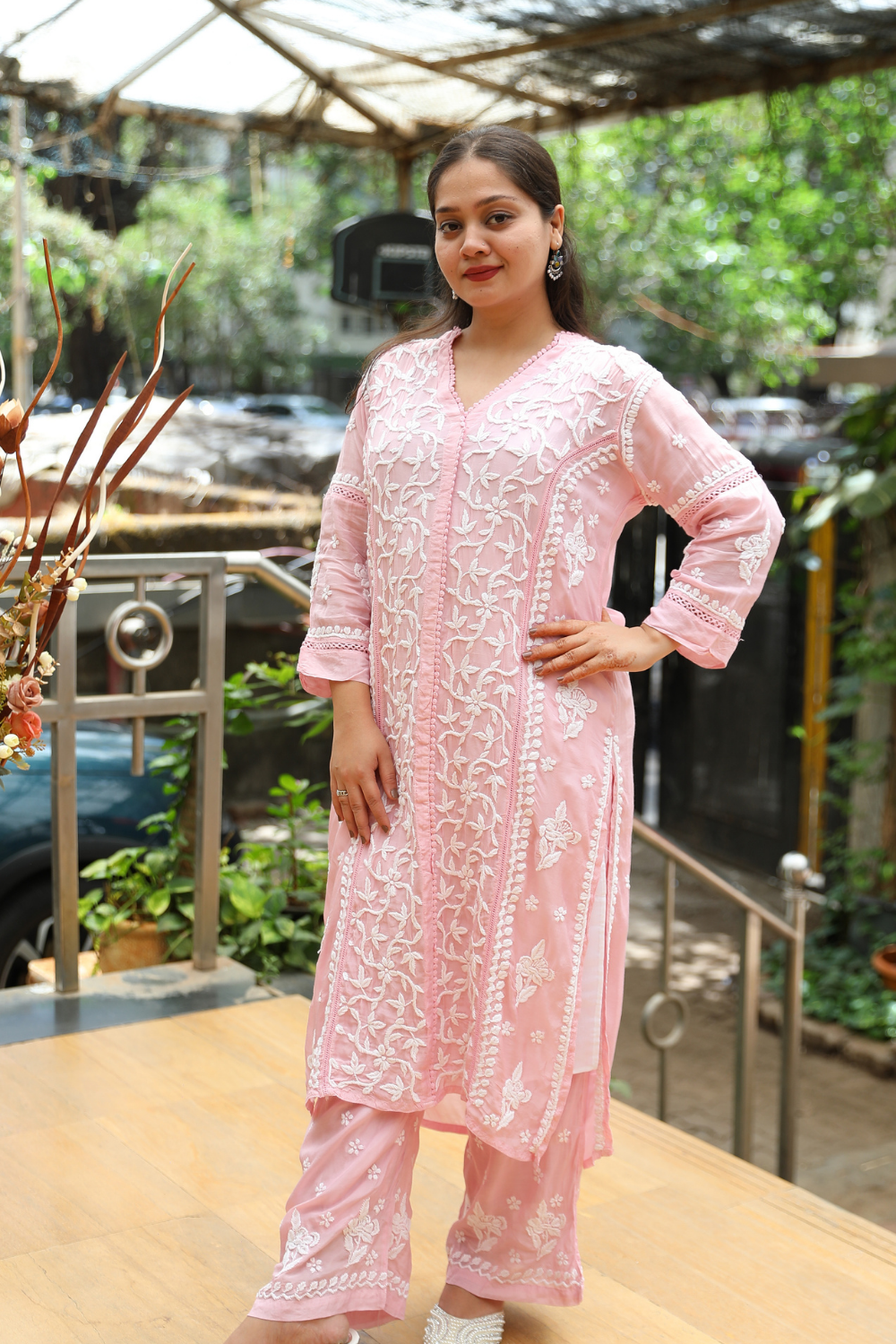Mehak Premium Muslin 3D Chikankari Ombre Kurti Palazzo Set