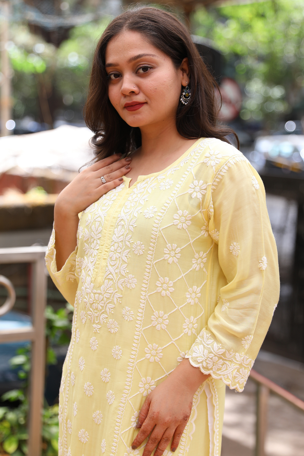 Ayah   Premium Muslin 3D Chikankari Ombre  Cutwork Kurti Palazzo Set