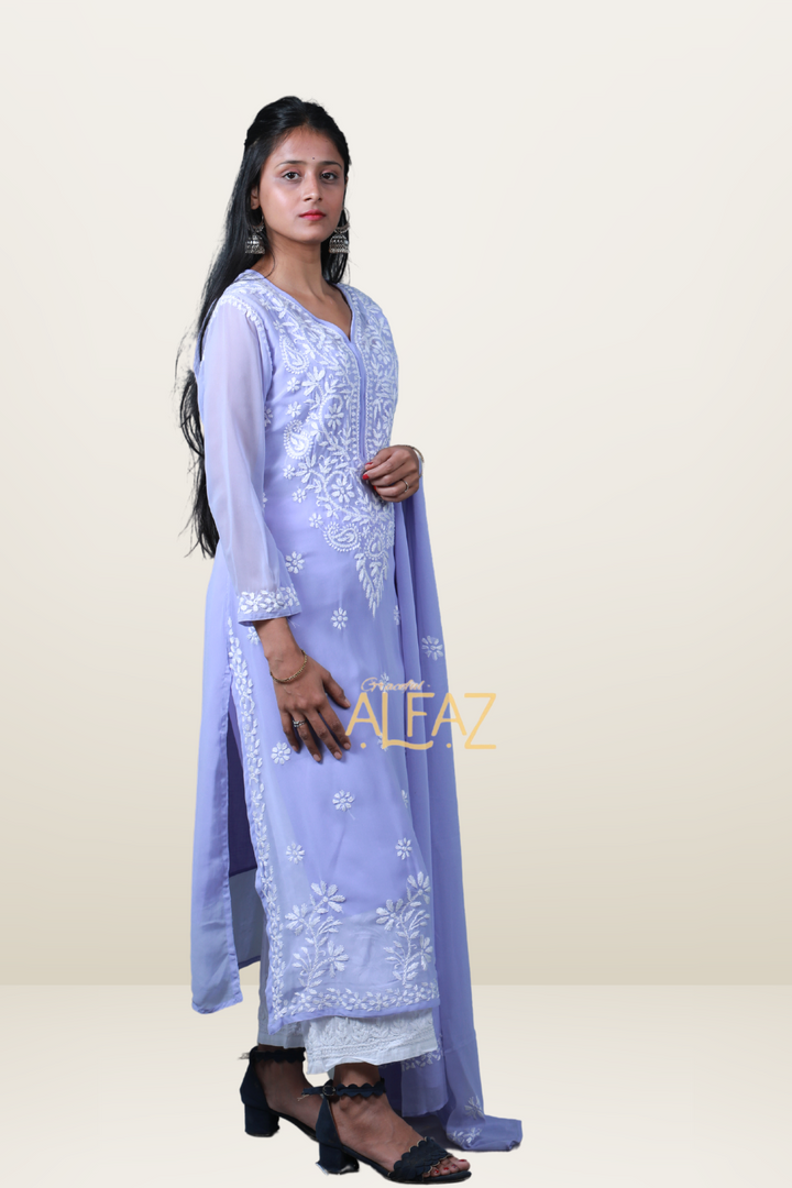 Mina Georgette Chikankari Kurti Dupatta Inner Set  | Chikankari Georgette Kurta