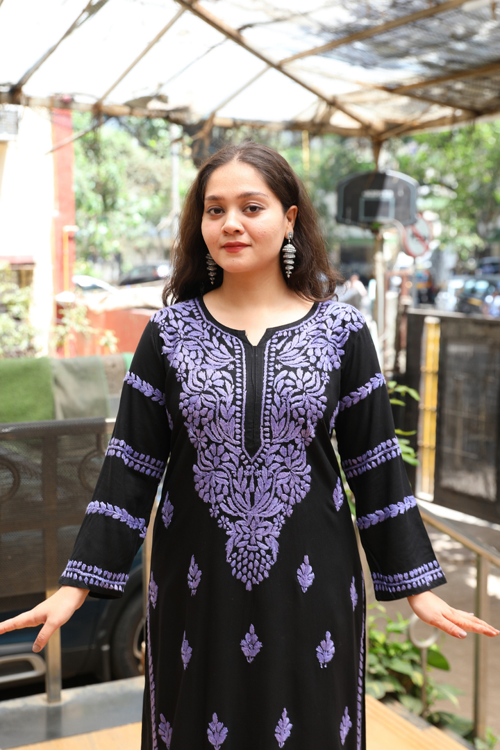 Naila  Rayon Black Multi Long Kurti Chikankari