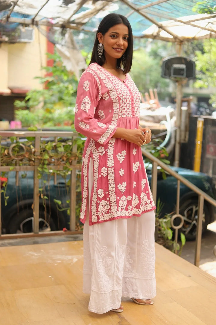 Sana Muslin 3D Chikankari Short Kurti