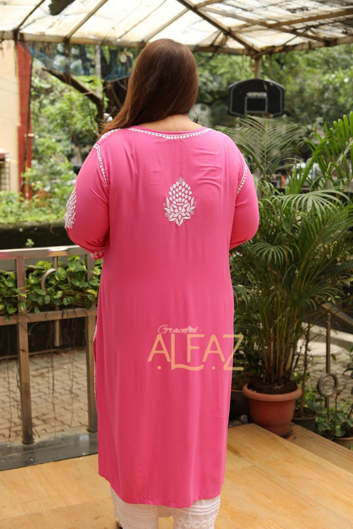 Aanya Rayon Chikankari Long Kurta Plus Size