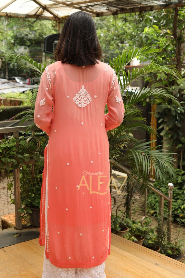 Aafiya Premium Viscose 3D Chikankari Nayra Cut Kurti