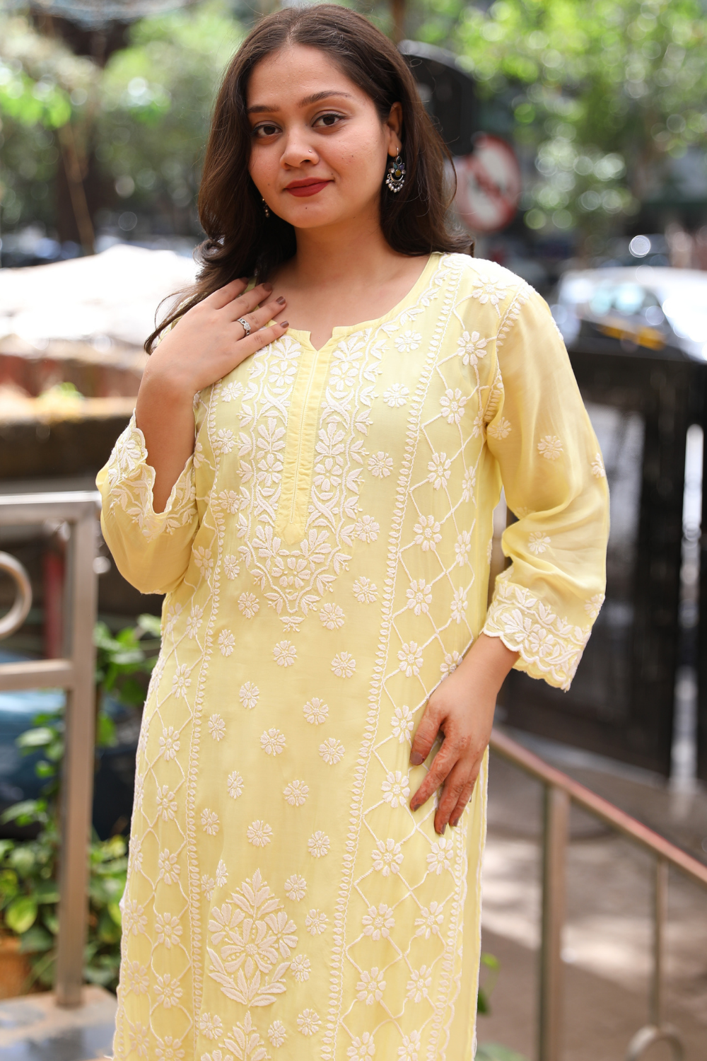Ayah   Premium Muslin 3D Chikankari Ombre  Cutwork Kurti Palazzo Set