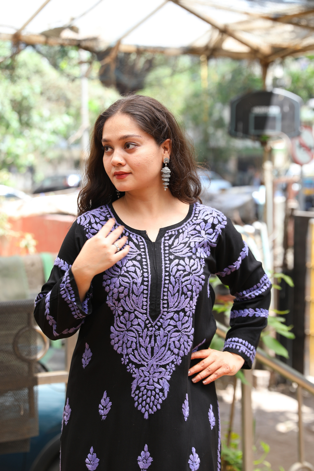 Naila  Rayon Black Multi Long Kurti Chikankari