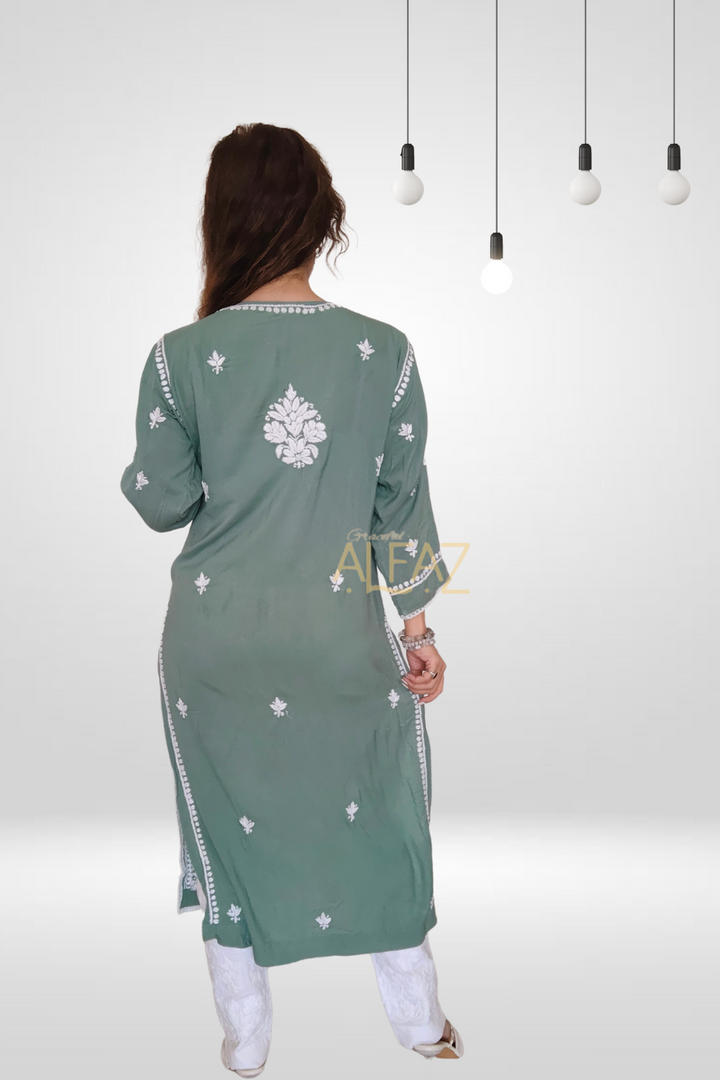 Jamila Modal Chikankari Yoke Long Kurti – Stylish and Elegant