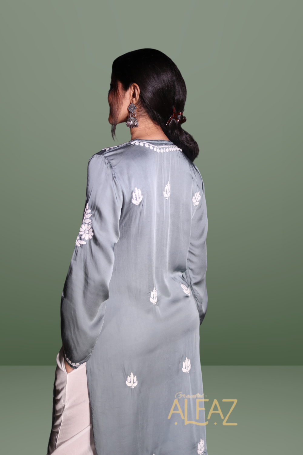 Classic Modal Chikan Kurti - Saida Modal Satin Collection