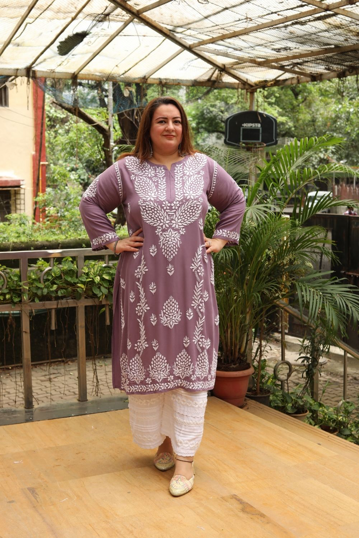 Aanya Rayon Chikankari Long Kurta Plus Size