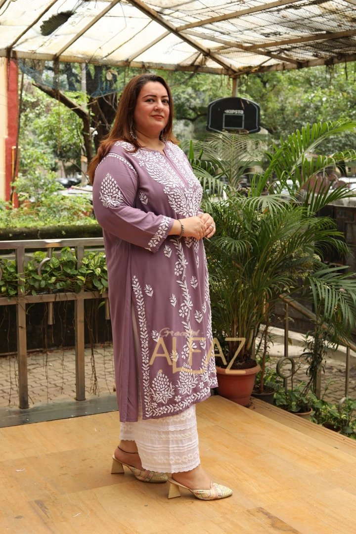 Aanya Rayon Chikankari Long Kurta Plus Size