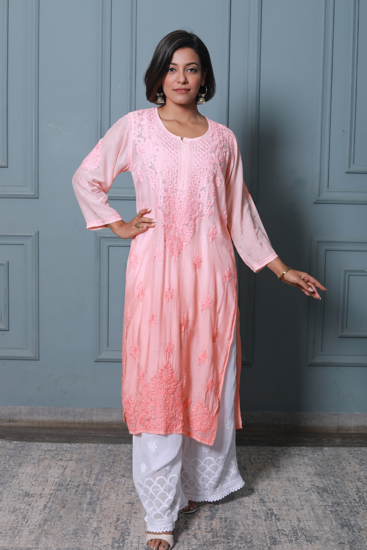 Dina Premium Muslin 3D Chikankari & Mukaish Plus Size Kurti