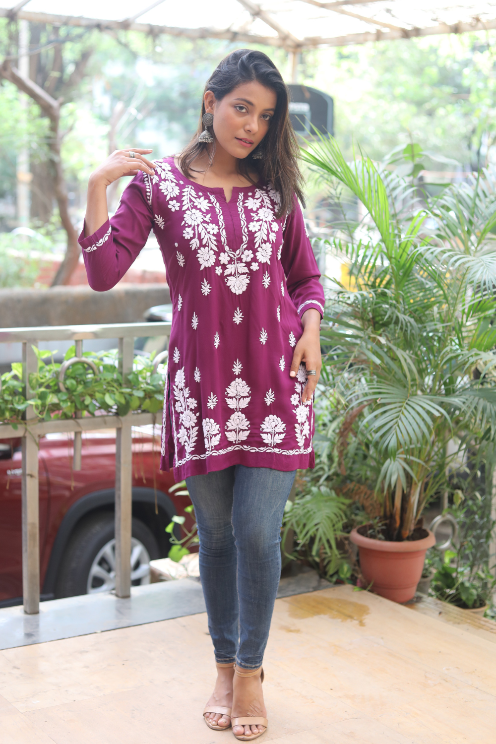 Yasmina Premium Modal Chikankari Tunic Top | Lucknowi Chikankari Tops