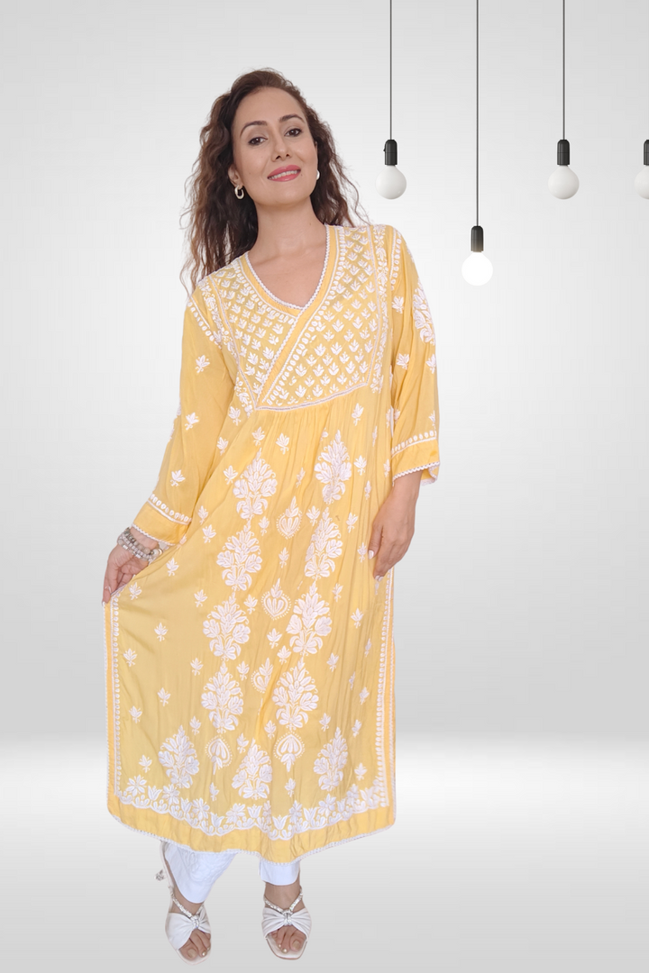 Jamila Modal Chikankari Yoke Long Kurti – Stylish and Elegant