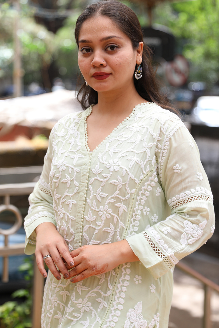 Mehak Premium Muslin 3D Chikankari Ombre Kurti Palazzo Set