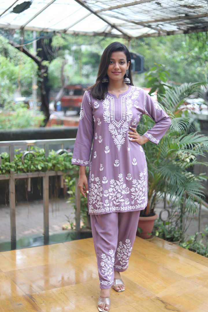 rayon chikankari kurta set