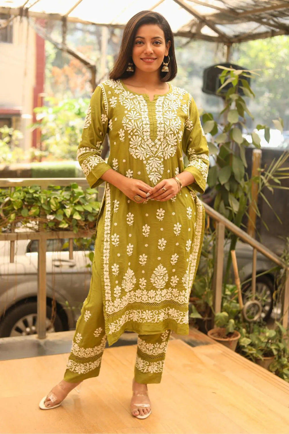 Shahira Chanderi Chikankari Pant Set