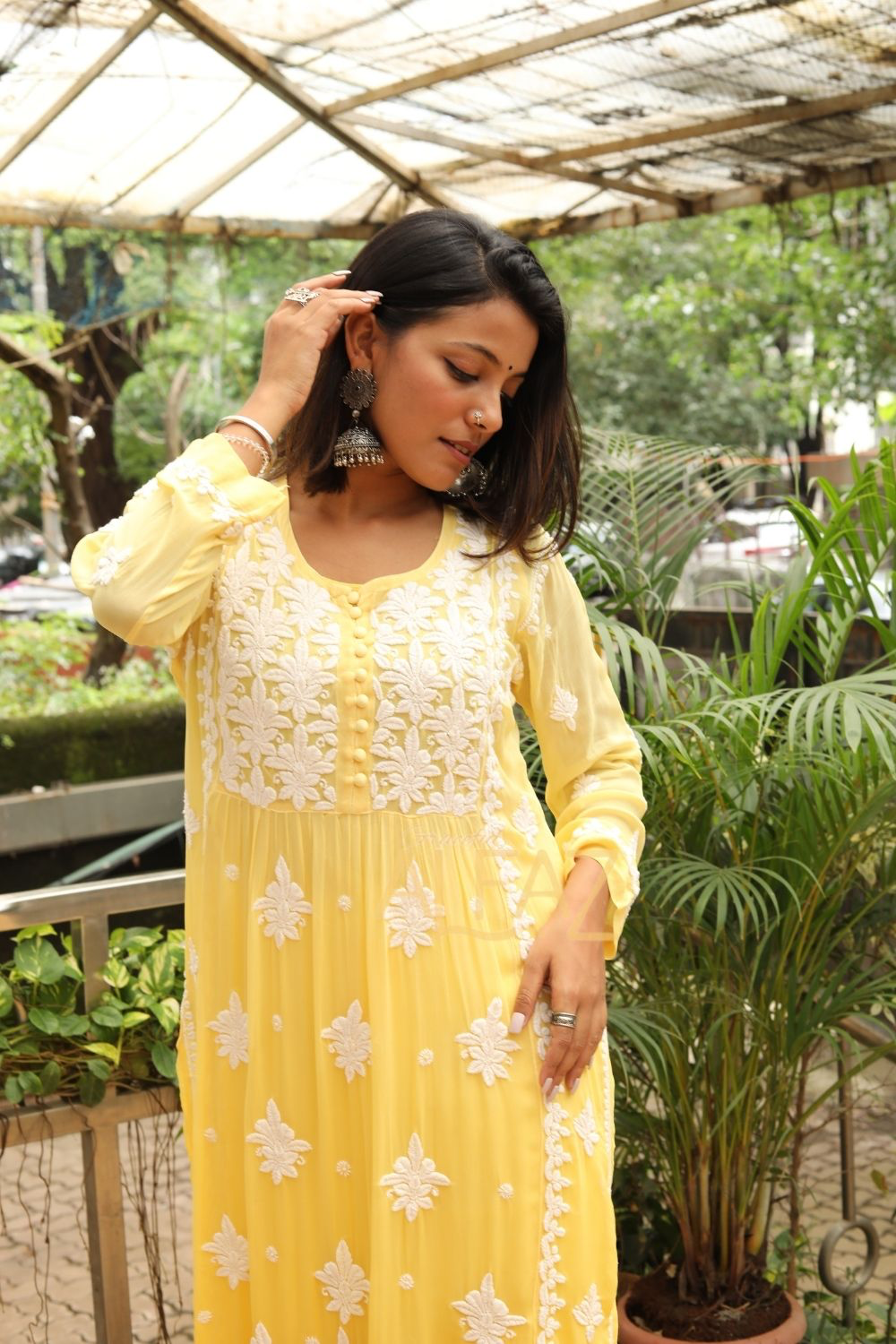 Aafiya Premium Viscose 3D Chikankari Nayra Cut Kurti