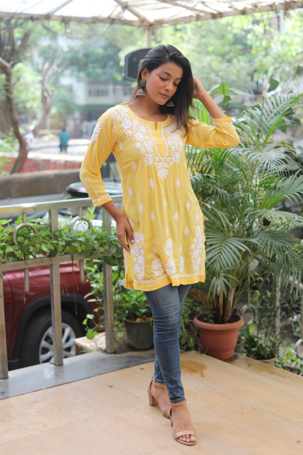 Yasmina Premium Modal Chikankari Tunic Top | Lucknowi Chikankari Tops