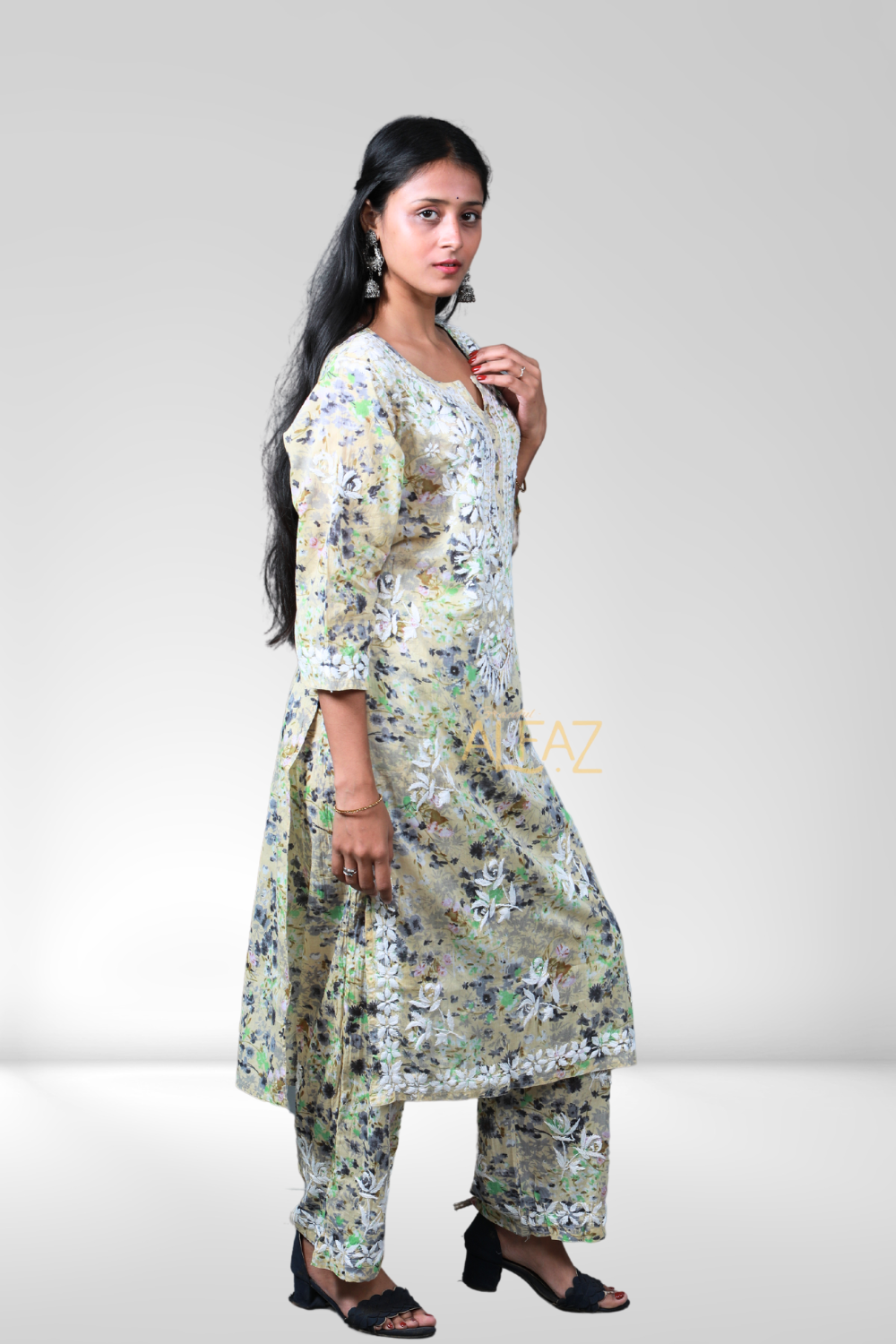 Safiya Printed Mulmul Chikankari Palazzo Set