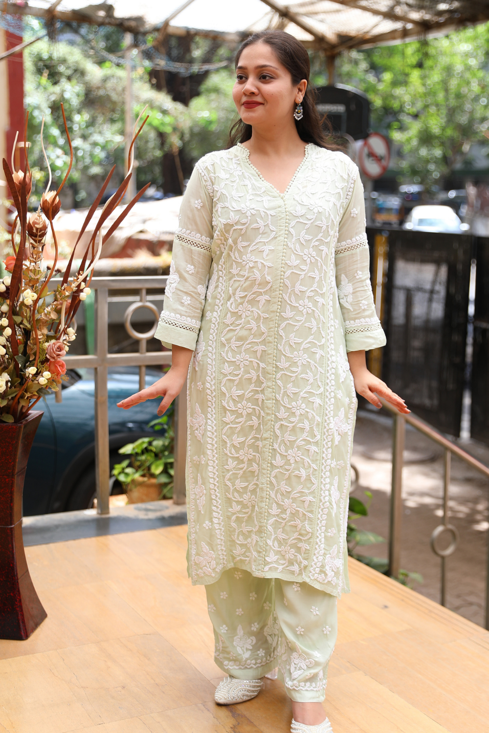 Mehak Premium Muslin 3D Chikankari Ombre Kurti Palazzo Set