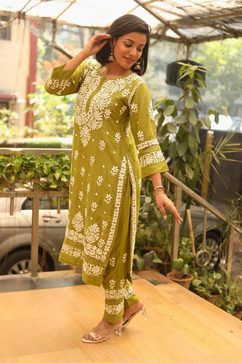 Shahira Chanderi Chikankari Pant Set