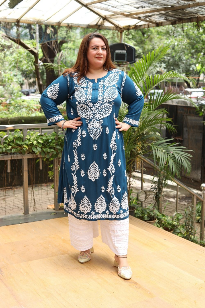 Aanya Rayon Chikankari Long Kurta Plus Size