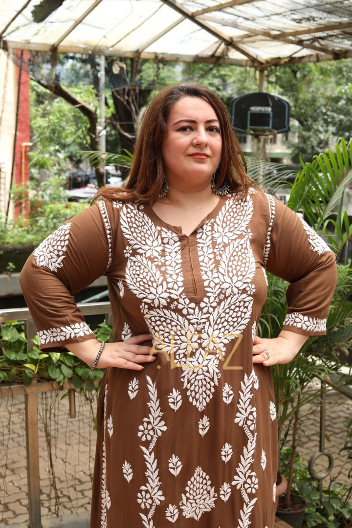 Aanya Rayon Chikankari Long Kurta Plus Size