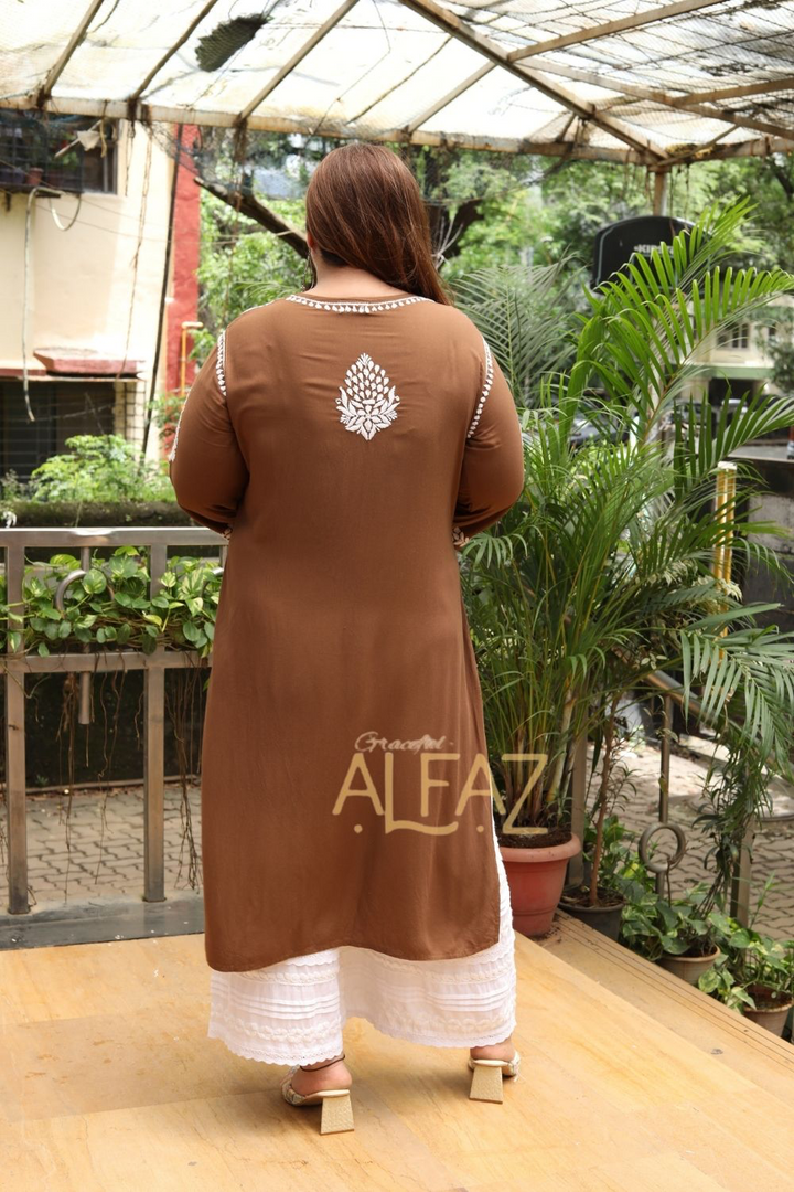 Aanya Rayon Chikankari Long Kurta Plus Size