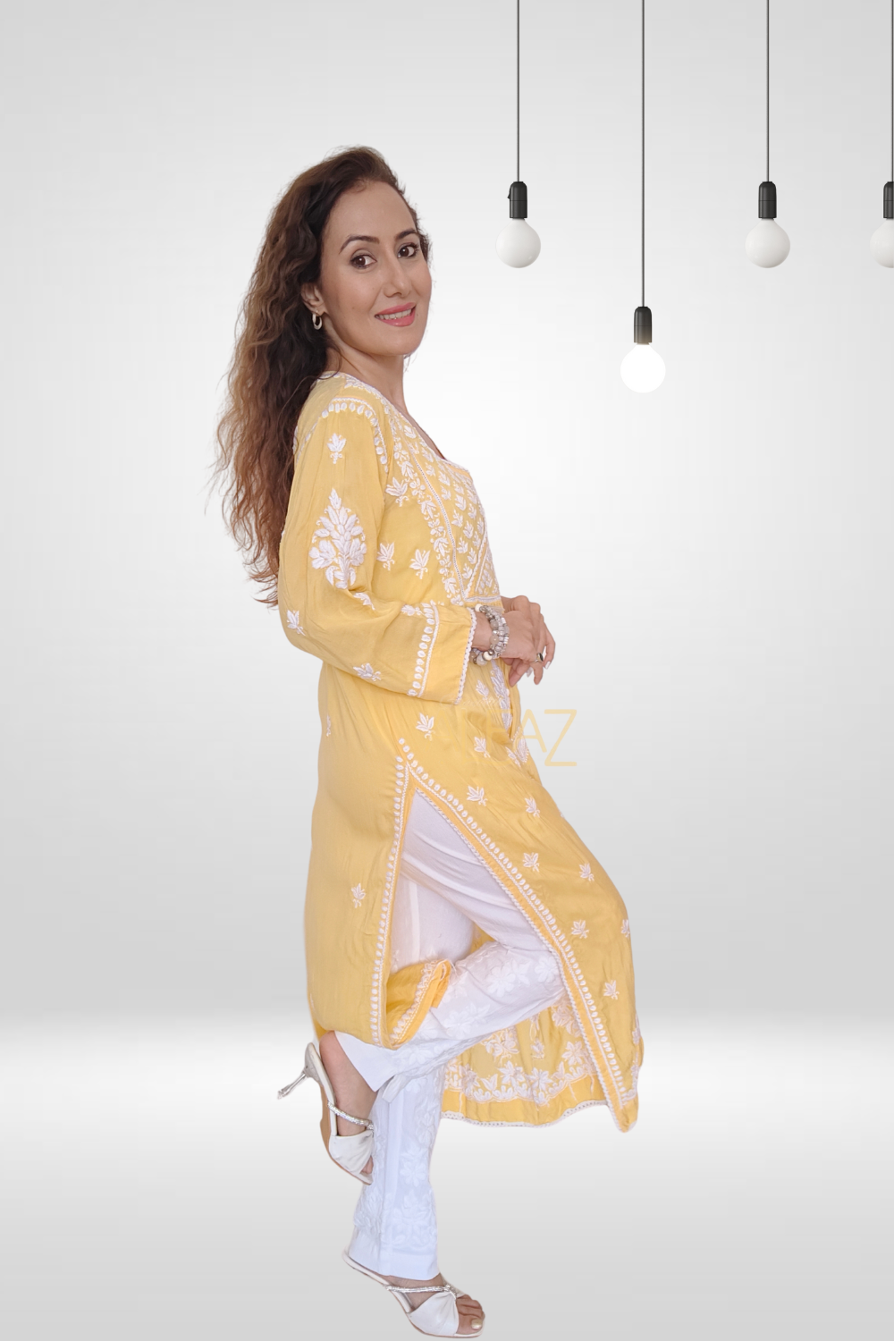 Jamila Modal Chikankari Yoke Long Kurti – Stylish and Elegant