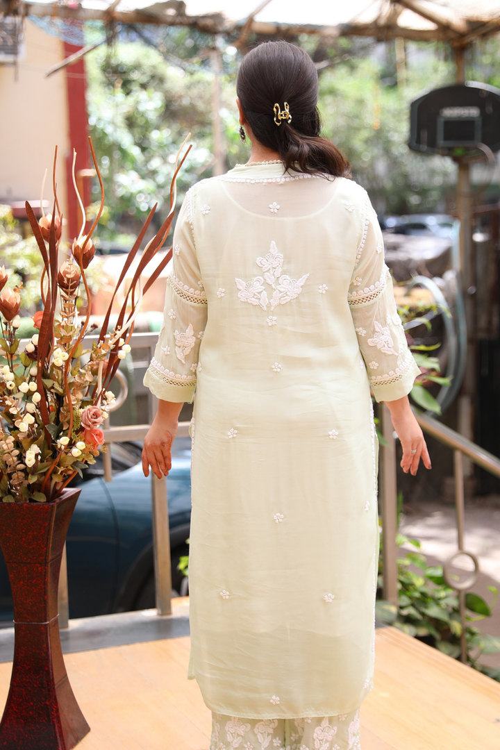 Mehak Premium Muslin 3D Chikankari Ombre Kurti Palazzo Set