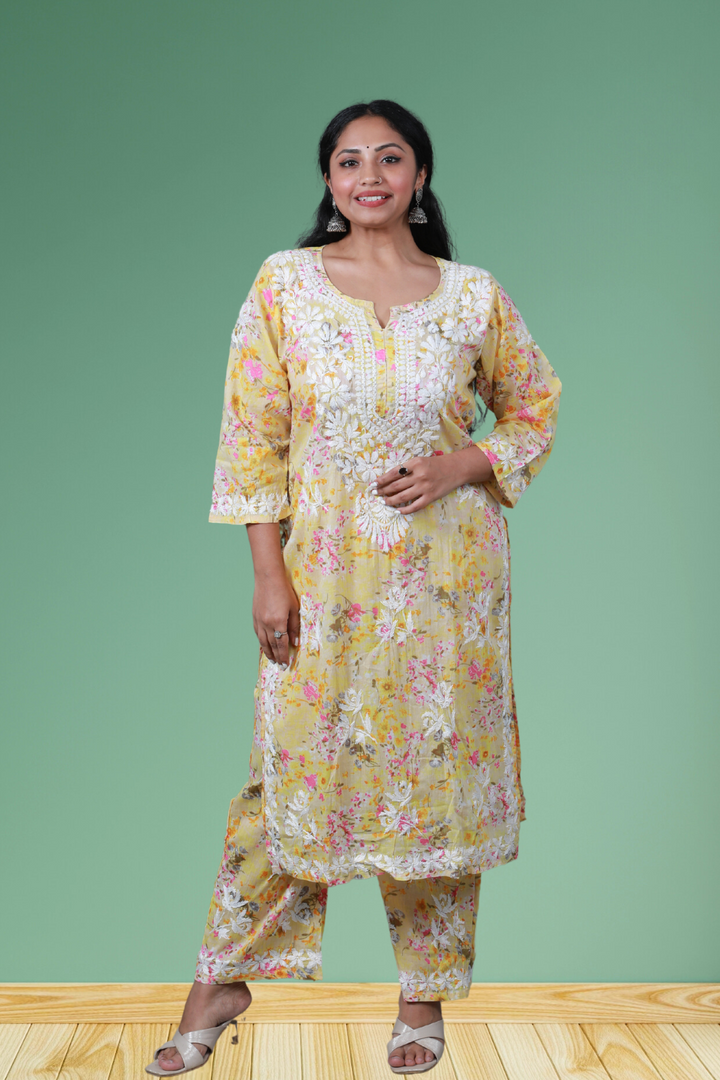 mulmul chikankari kurta set