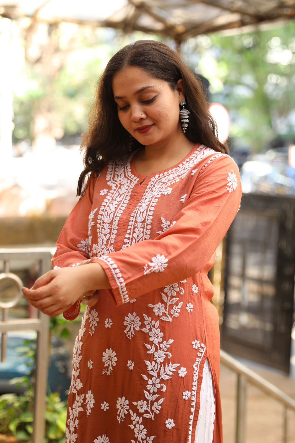 Sahar Chanderi Silk Chikankari Ombre Kurti