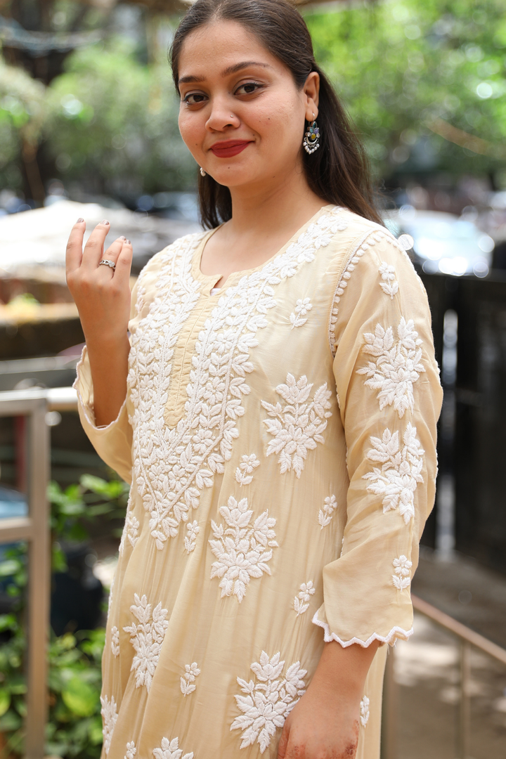 Heer Premium Muslin 3D Chikankari Ombre  Cutwork Kurti Palazzo Set
