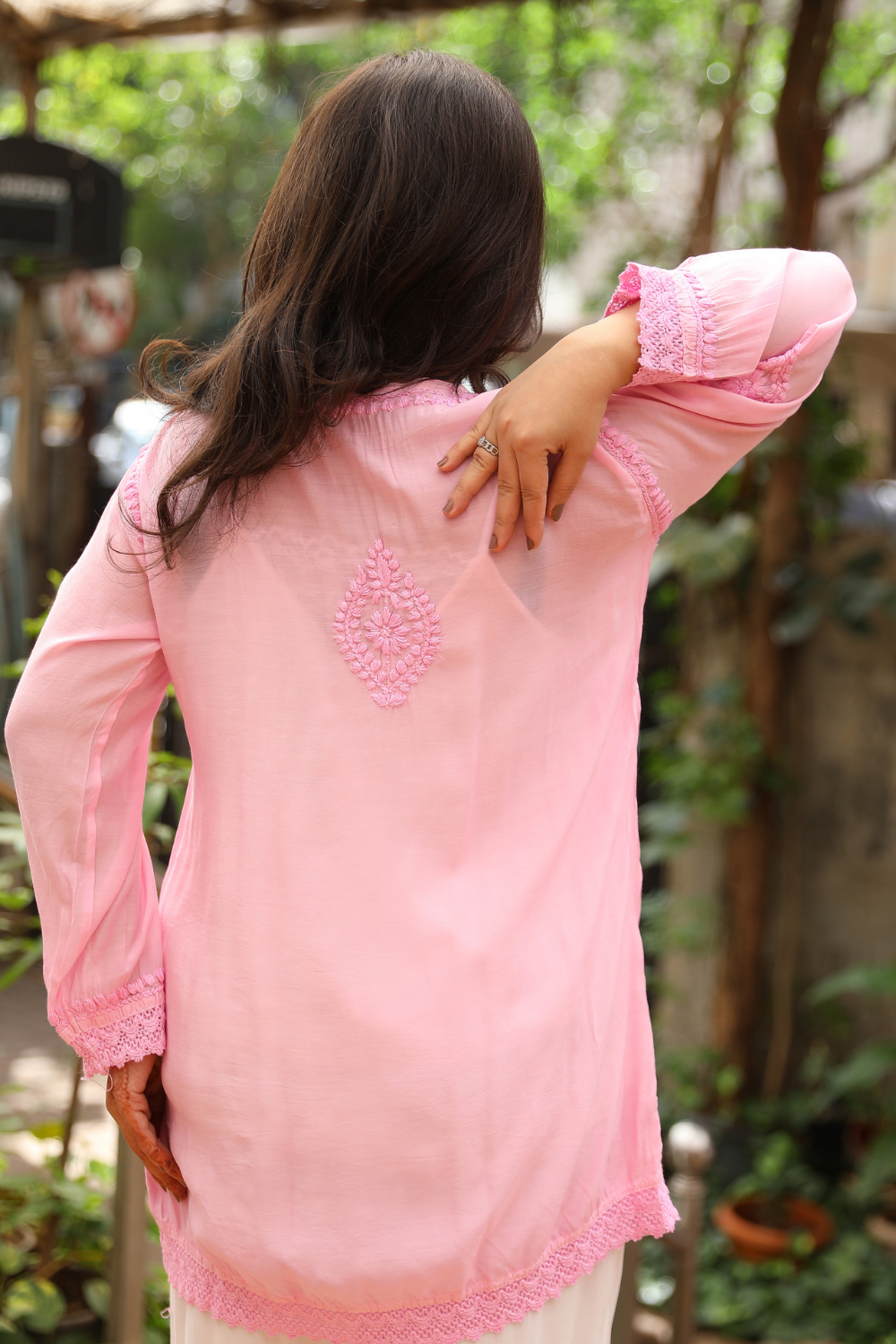 Azra Premium Muslin Chikankari Short  Kurti