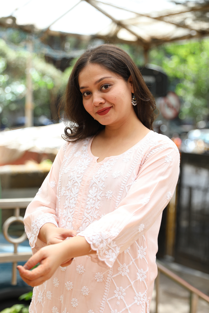Ayah   Premium Muslin 3D Chikankari Ombre  Cutwork Kurti Palazzo Set
