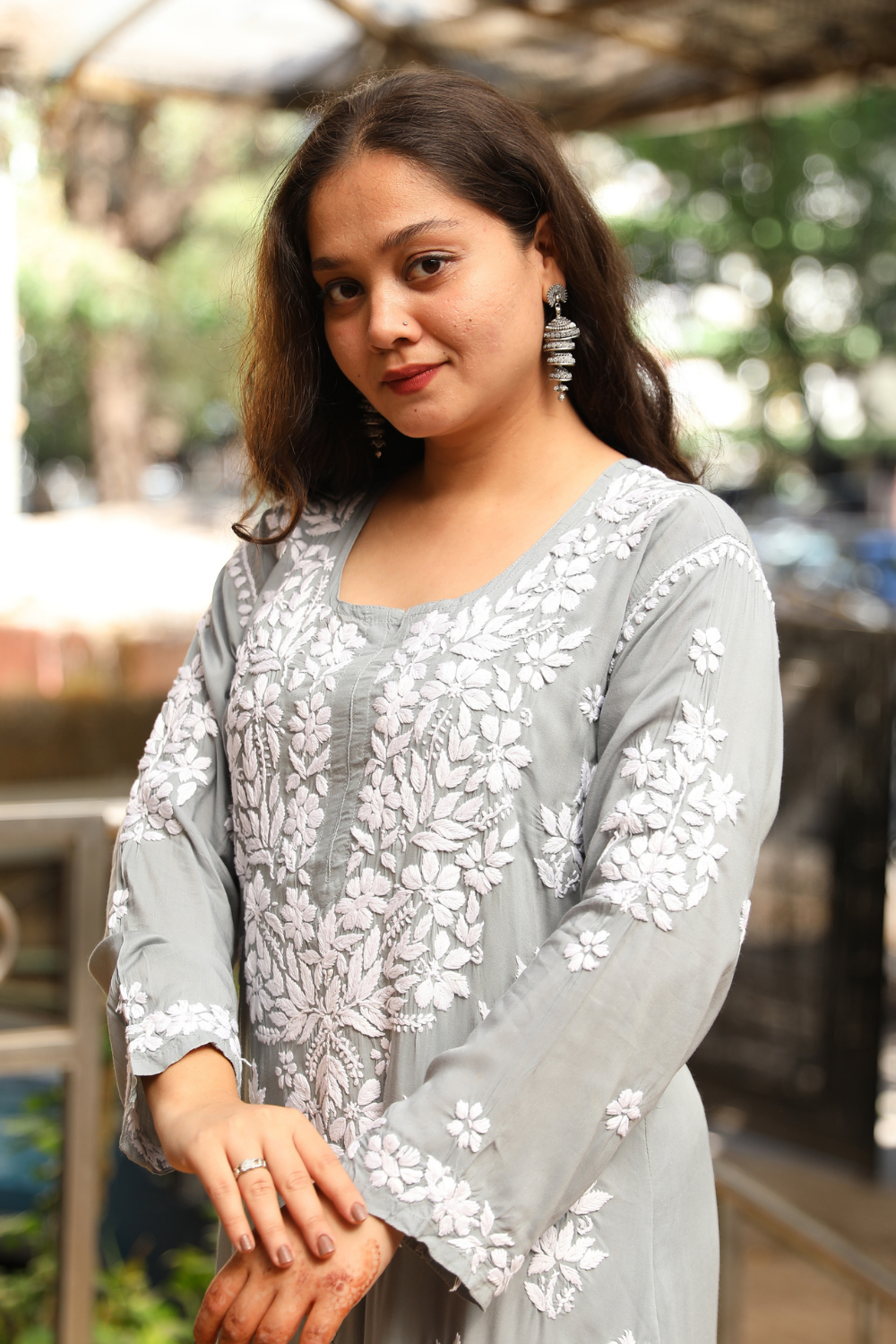 Nadira  Premium Modal Chikankari  3D Long Kurti
